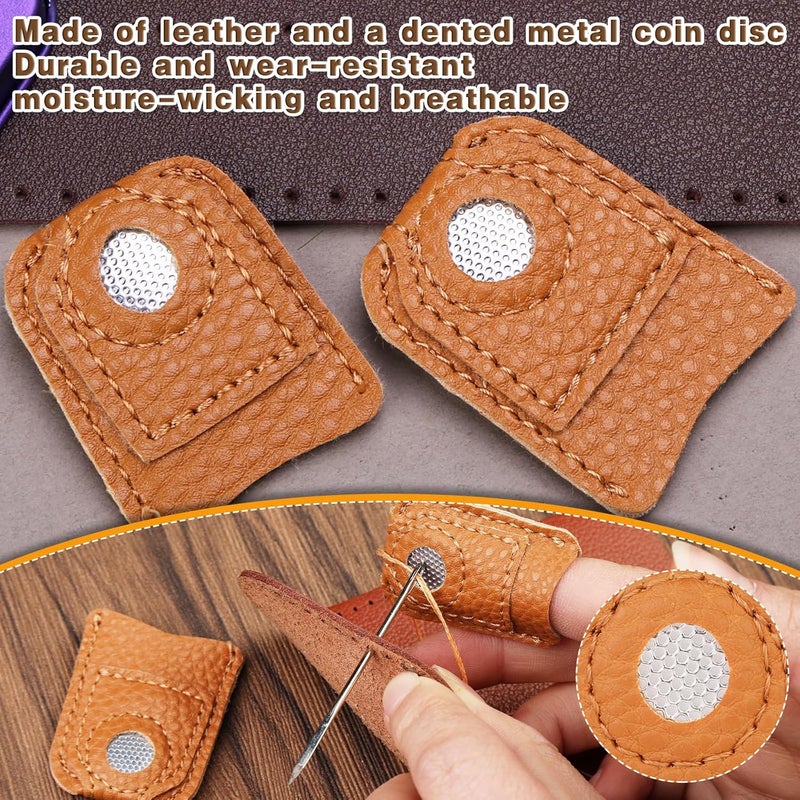 Ftyiwu Sewing Thimble, Hand Sewing Thimble with Storage Box, Adjustable Metal Sewing Thimble, Leather Finger Protector, DIY Hand Sewing Tool Accessories - Image 5